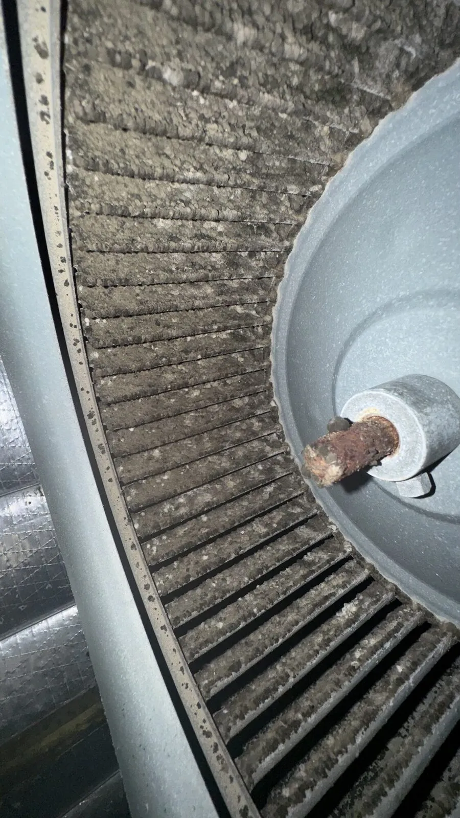 Blower wheel with the blades caked in dust