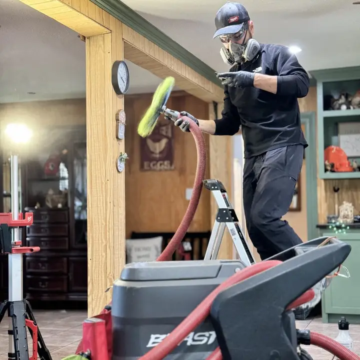 Rotary brush cleaning a supply line, Central Texas