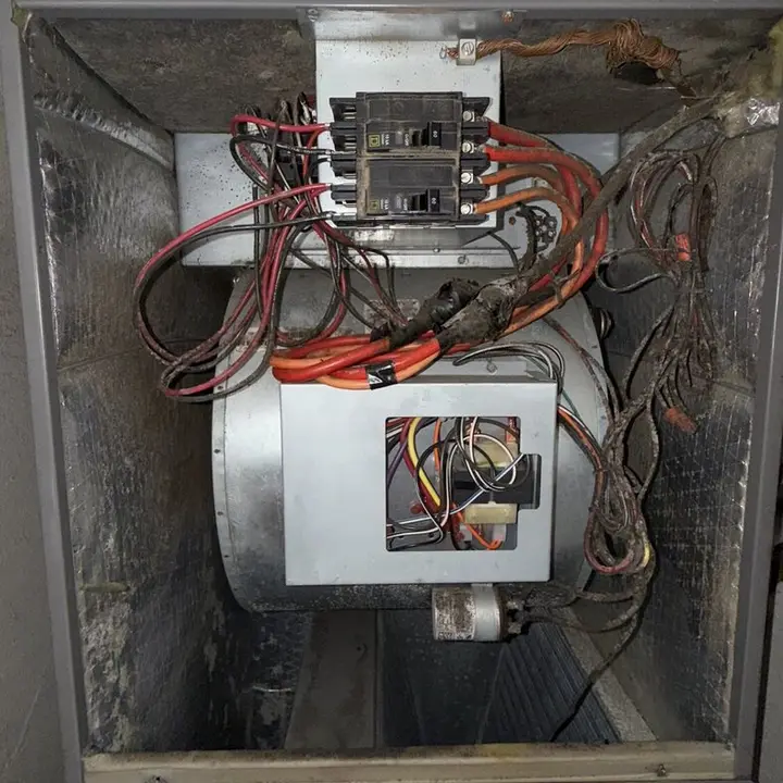 Furnace control panel opened for inspection, Central Texas