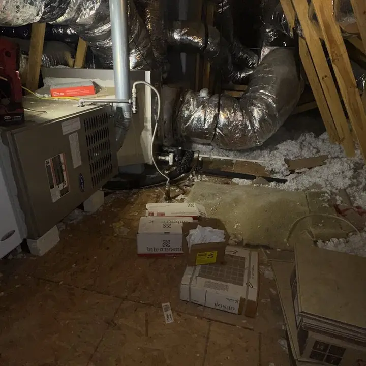 Attic with a new air handler, Central Texas