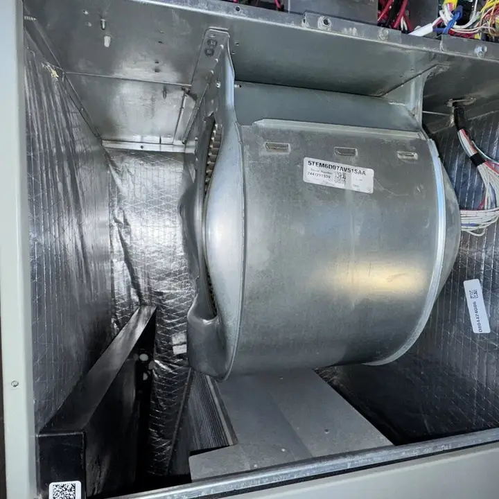 Blower assembly pulled from the furnace, Central Texas