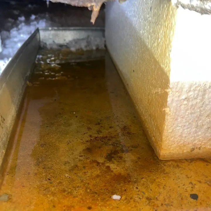 Rust-stained drain pan, Central Texas