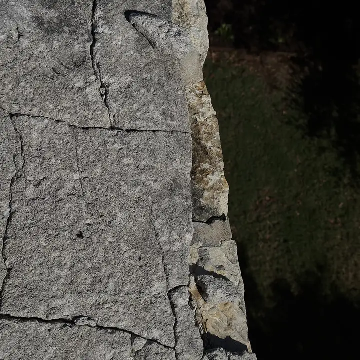 Cracks in a stone chimney crown, Central Texas